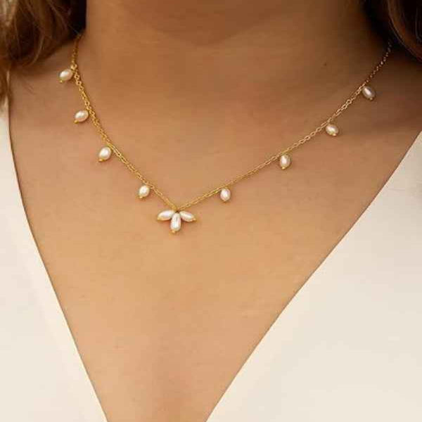 Dainty Gold Chain with Baroque Pearl Necklace | Freshwater Pearl