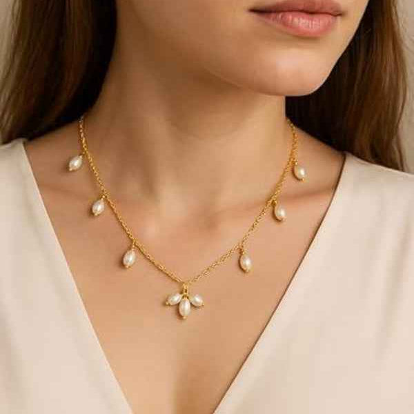 Dainty Gold Chain with Baroque Pearl Necklace | Freshwater Pearl