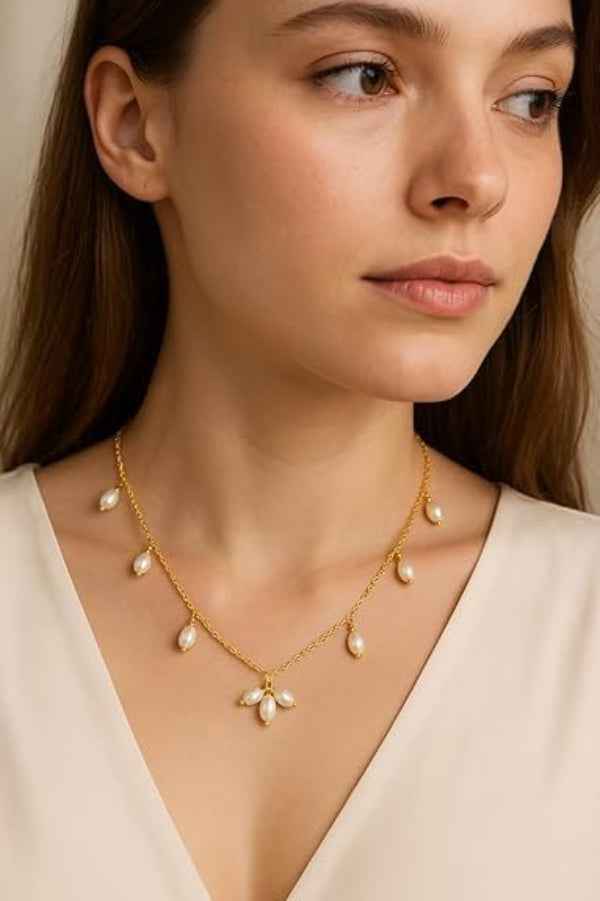 Dainty Gold Chain with Baroque Pearl Necklace | Freshwater Pearl