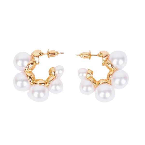 Chunky Gold Baroque Pearl Hoop Earrings | Trendy Cluster Design