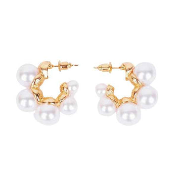 Chunky Gold Baroque Pearl Hoop Earrings | Trendy Cluster Design