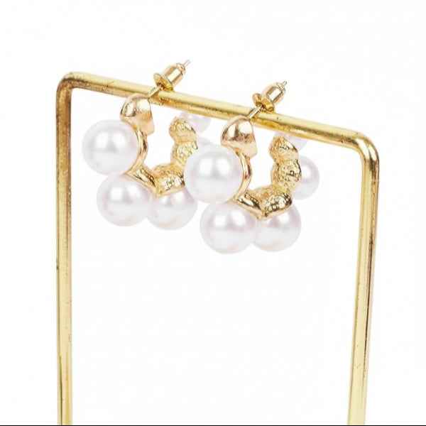 Chunky Gold Baroque Pearl Hoop Earrings | Trendy Cluster Design