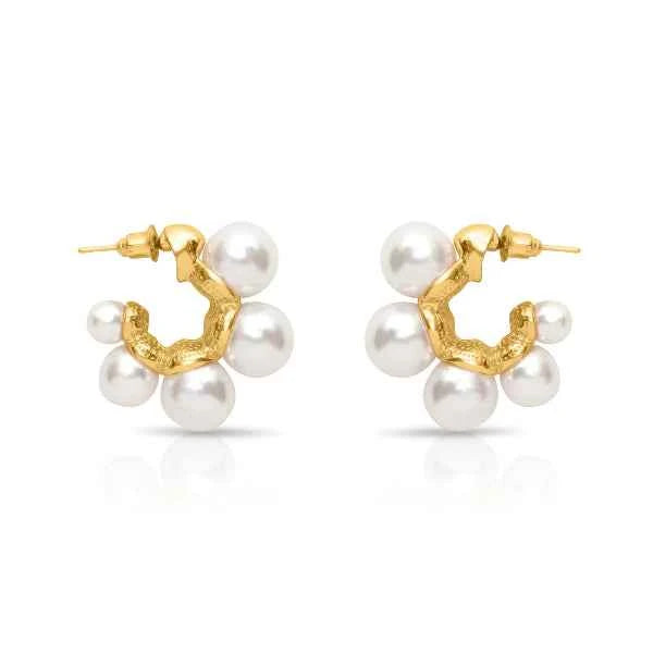 Chunky Gold Baroque Pearl Hoop Earrings | Trendy Cluster Design
