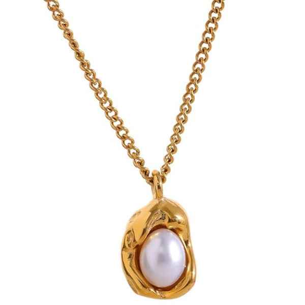 Baroque Pearl Necklace in Gold - Organic Teardrop Pearl Pendant
