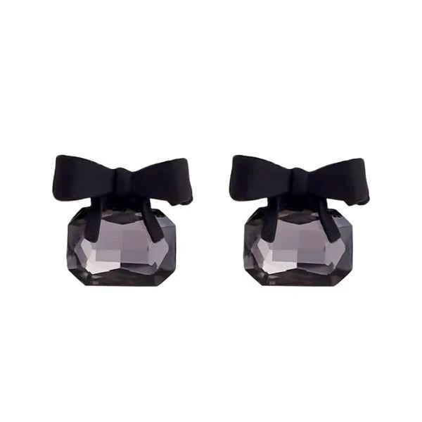 Chic Black Bow Crystal Earrings | Elegant & Playful Studs
