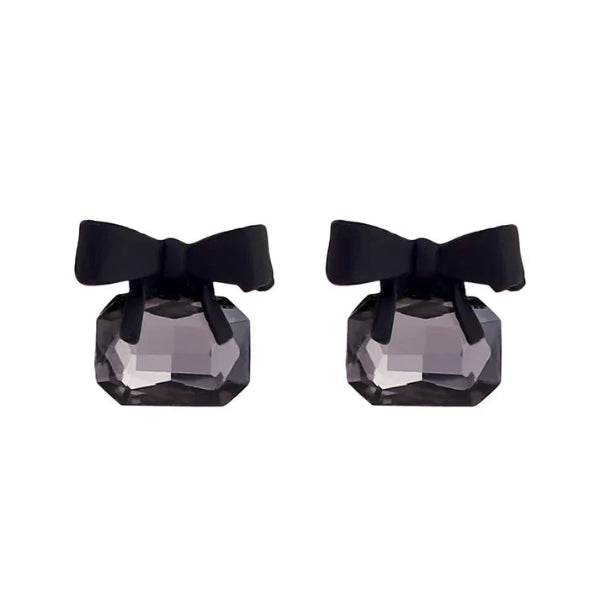Chic Black Bow Crystal Earrings | Elegant & Playful Studs - LA Miraya