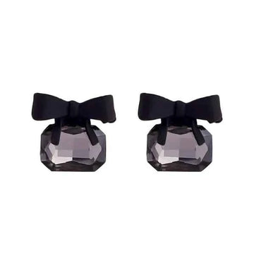 Chic Black Bow Crystal Earrings | Elegant & Playful Studs