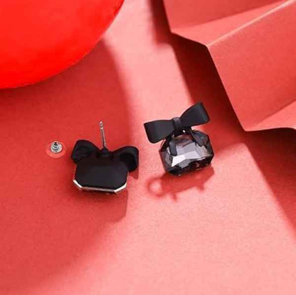 Chic Black Bow Crystal Earrings | Elegant & Playful Studs