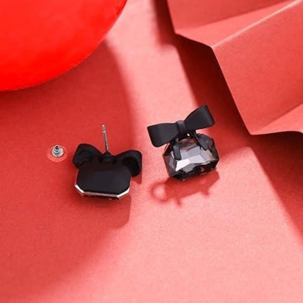 Chic Black Bow Crystal Earrings | Elegant & Playful Studs - LA Miraya