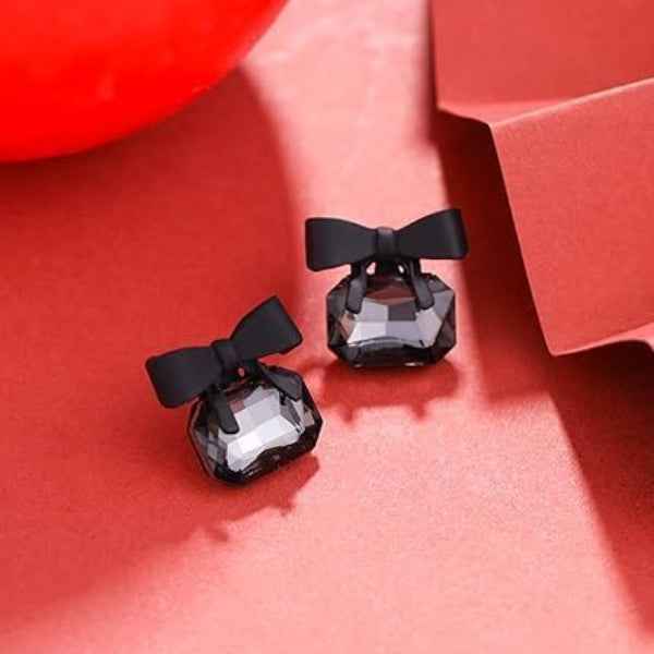 Chic Black Bow Crystal Earrings | Elegant & Playful Studs