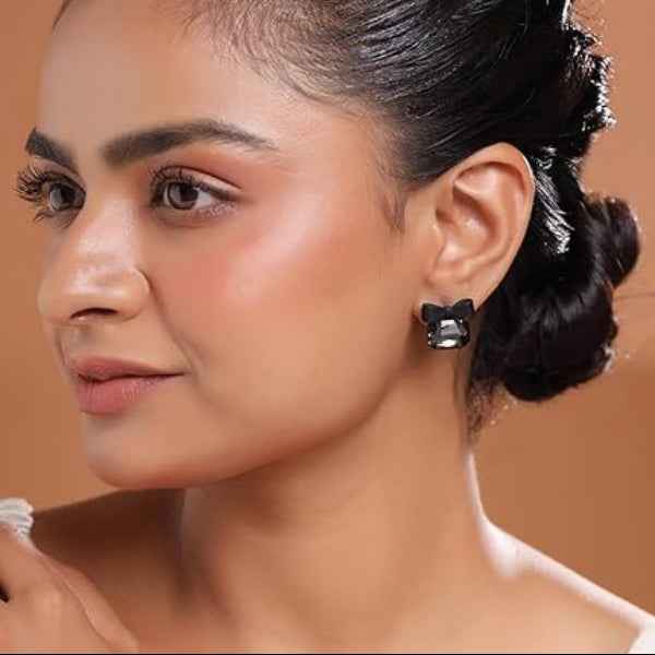 Chic Black Bow Crystal Earrings | Elegant & Playful Studs