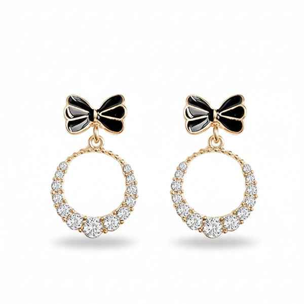 Chic Black Bow Dangle Earrings with Sparkling Zirconia Hoops