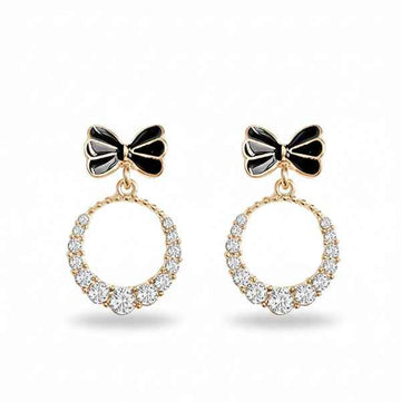 Chic Black Bow Dangle Earrings with Sparkling Zirconia Hoops