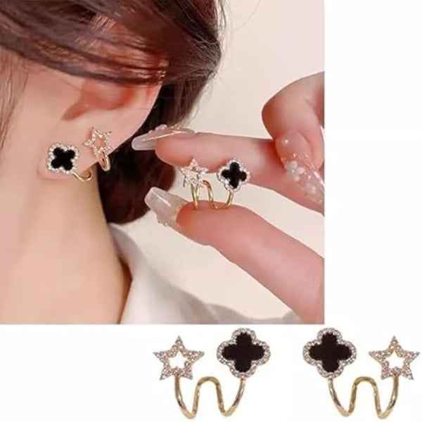Black Clover Star Cuff Earrings | Dazzling Gold Crawler Jewelry