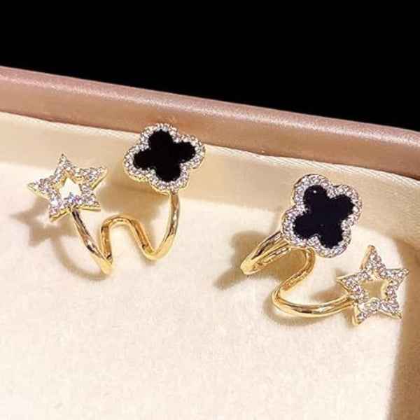 Black Clover Star Cuff Earrings | Dazzling Gold Crawler Jewelry