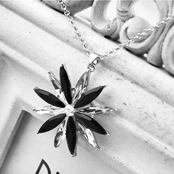 Stunning Black Crystal Necklace – Silver Starburst Pendant Jewelry