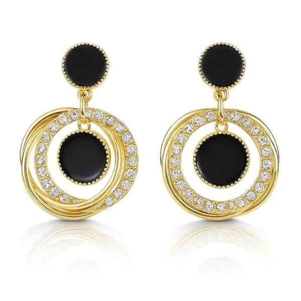 Black Enamel Drops | Dainty Gold Hoop Crystal Halo Geometric Jewelry