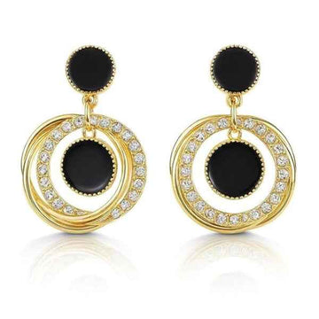 Black Enamel Drops | Dainty Gold Hoop Crystal Halo Geometric Jewelry