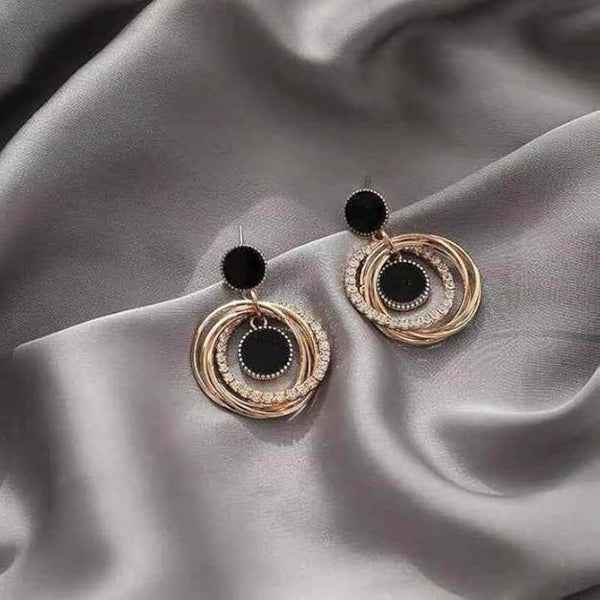 Black Enamel Drops | Dainty Gold Hoop Crystal Halo Geometric Jewelry