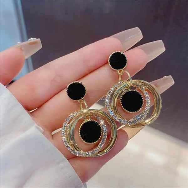 Black Enamel Drops | Dainty Gold Hoop Crystal Halo Geometric Jewelry