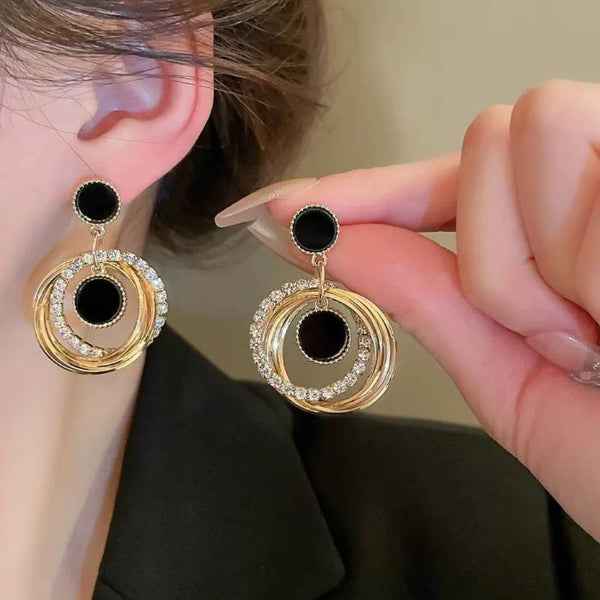 Black Enamel Drops | Dainty Gold Hoop Crystal Halo Geometric Jewelry