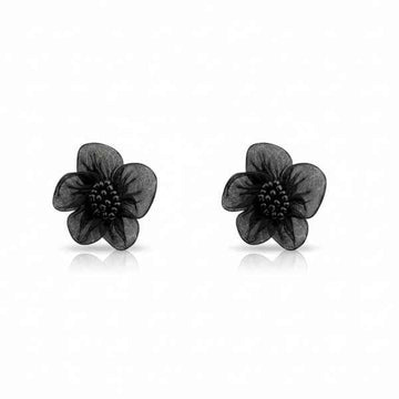 Black Flower Earrings - Mesh Stud Jewelry & Floral Fabric Studs