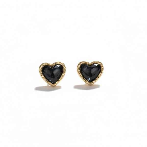 Black Heart Earrings | Dainty Gold Heart Studs Minimalist Jewelry