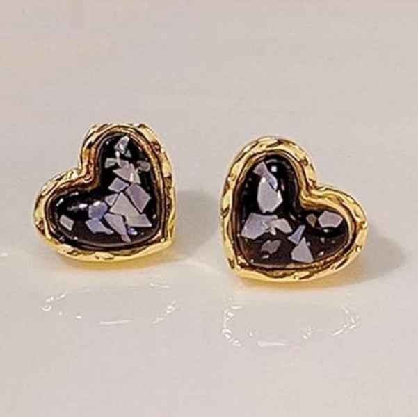 Black Heart Earrings | Dainty Gold Heart Studs Minimalist Jewelry