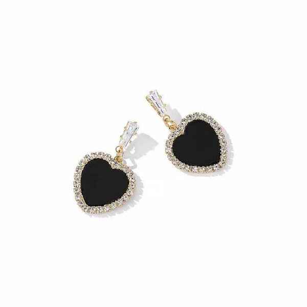 Black Heart Earrings: Gold Crystal Halo Drop Studs for Women