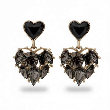 Glamorous Statement Earrings | Black Heart & Smoked Crystal Drop Jewelry