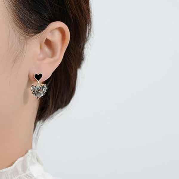 Glamorous Statement Earrings | Black Heart & Smoked Crystal Drop Jewelry