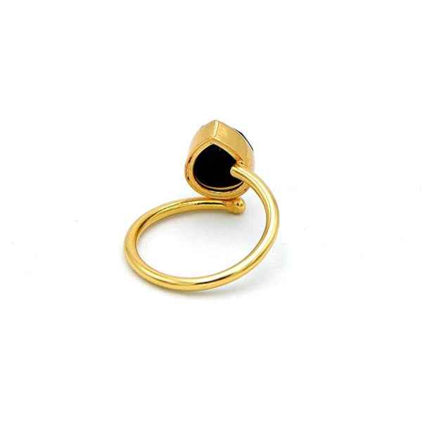 Black Onyx Ring - Shimmering Teardrop Gold Plated Adjustable Band Ring