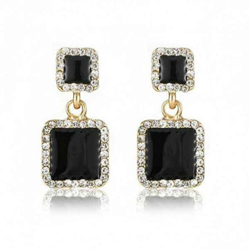Chic Black Square Drop Earrings | Crystal Dangle Studs Statement Jewelry