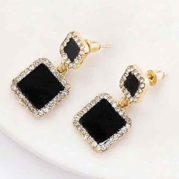 Chic Black Square Drop Earrings | Crystal Dangle Studs Statement Jewelry