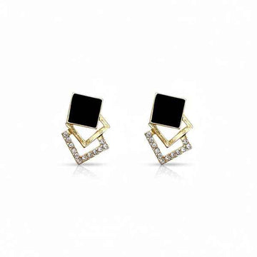Chic Black Square Stud Earrings | Geometric Dangle Fashion Statement Studs