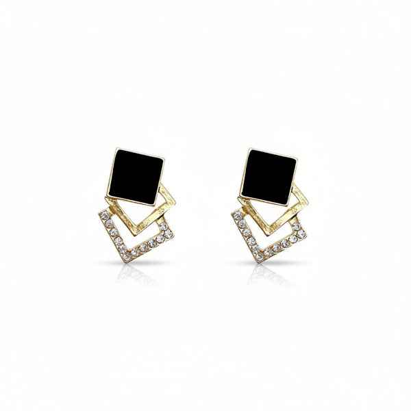 Chic Black Square Stud Earrings | Geometric Dangle Fashion Statement Studs