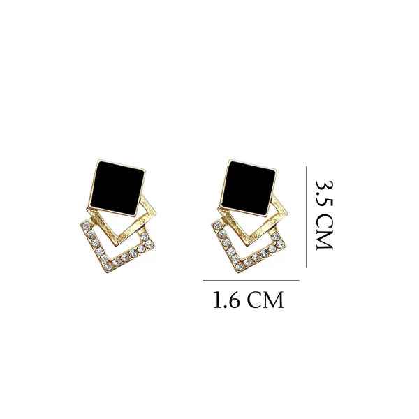 Chic Black Square Stud Earrings | Geometric Dangle Fashion Statement Studs
