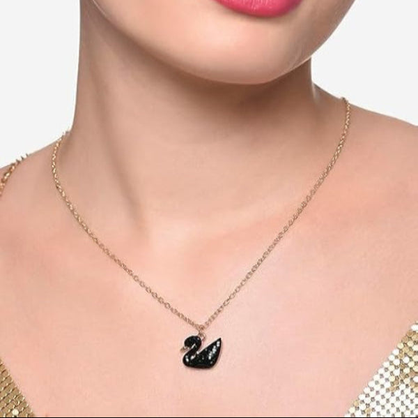 Dainty Rose Gold Black Swan Necklace | Enamel Animal Charm - LA Miraya