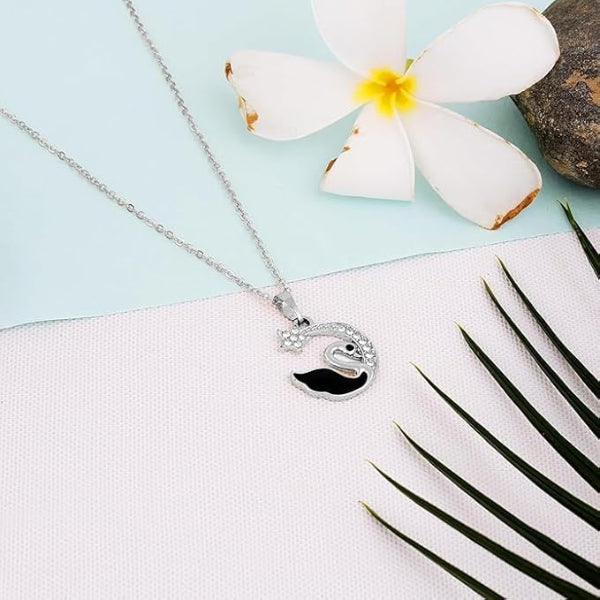 Black Swan Necklace | Sterling Silver Pendant | Crystal Animal Jewelry - LA Miraya