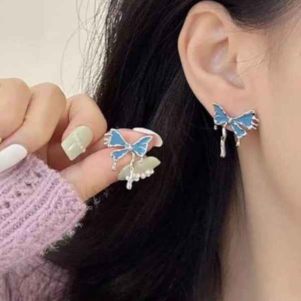 Blue Butterfly Studs | Dainty Silver Enamel Butterfly Wing Jewelry