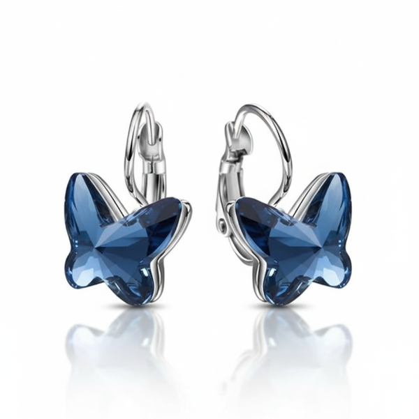 Dazzling Blue Crystal Butterfly Dangle Earrings | Leverback Drop