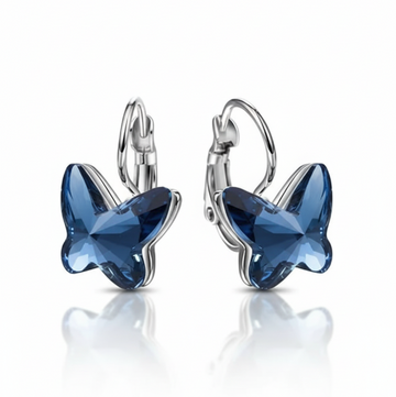 Dazzling Blue Crystal Butterfly Dangle Earrings | Leverback Drop
