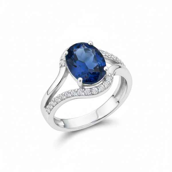 Royal Blue Crystal Ring - Shimmering Sterling Silver Ring