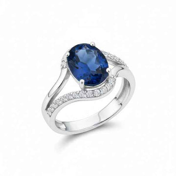 Royal Blue Crystal Ring - Shimmering Sterling Silver Ring