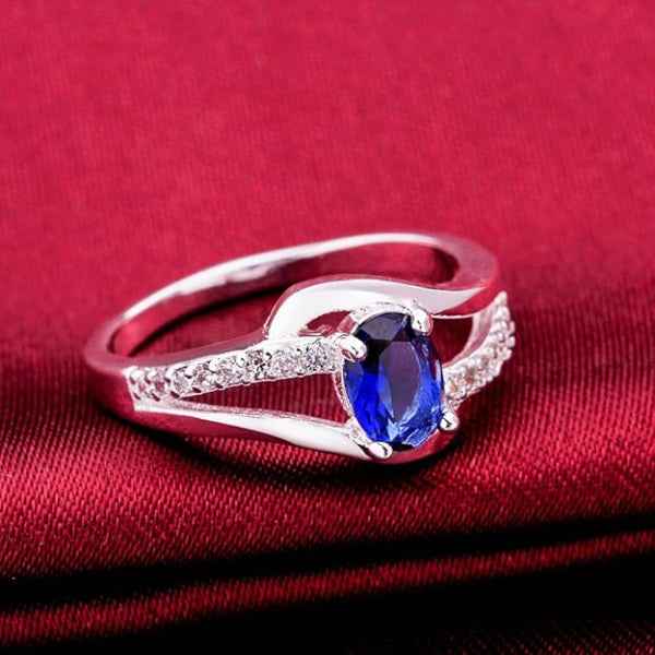 Royal Blue Crystal Ring - Shimmering Sterling Silver Ring