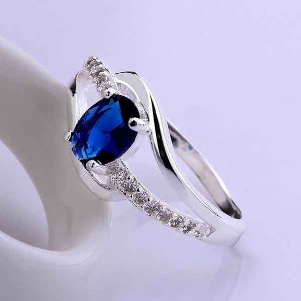 Royal Blue Crystal Ring - Shimmering Sterling Silver Ring