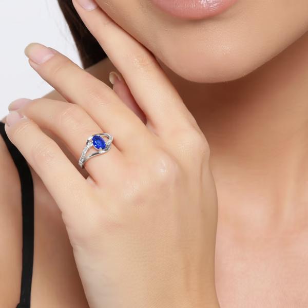 Royal Blue Crystal Ring - Shimmering Sterling Silver Ring