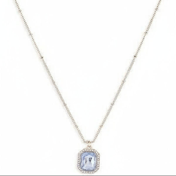 Elegant Blue Gemstone Rectangle Gold Necklace | Dainty Crystal Halo - LA Miraya