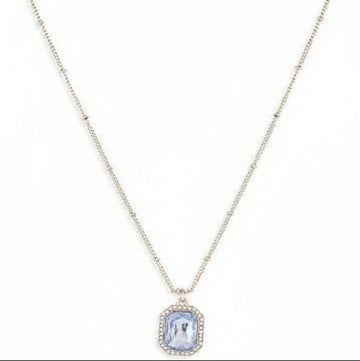 Elegant Blue Gemstone Rectangle Gold Necklace | Dainty Crystal Halo - LA Miraya