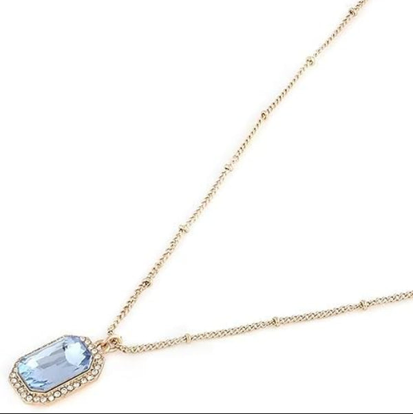 Elegant Blue Gemstone Rectangle Gold Necklace | Dainty Crystal Halo - LA Miraya